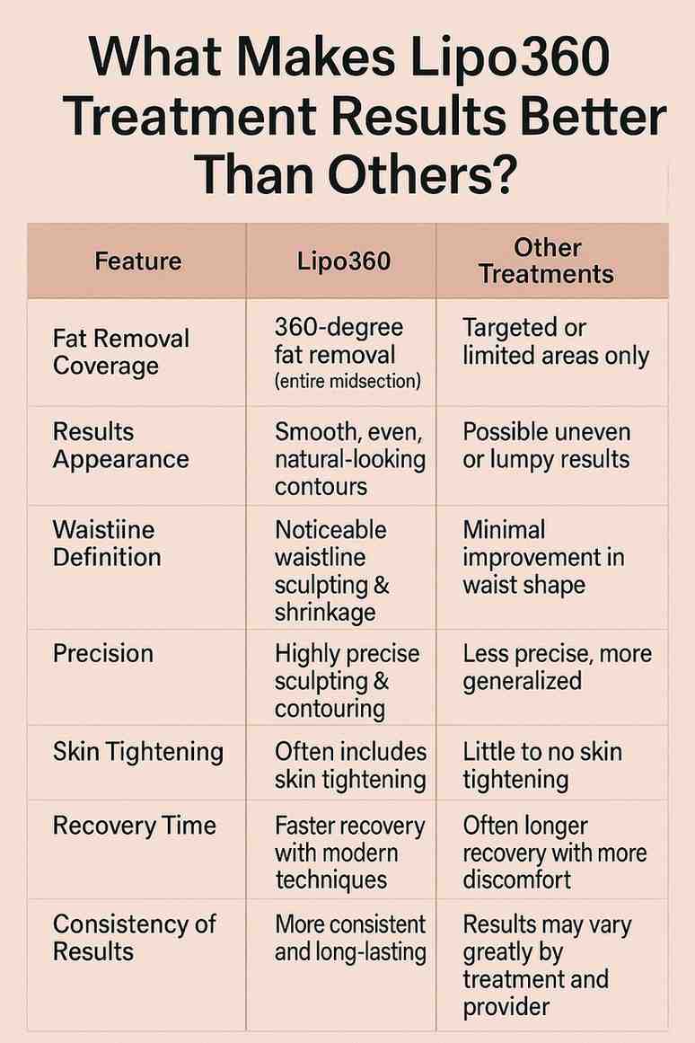 comparison table for Lipo360 Results Andover 	 vs Others